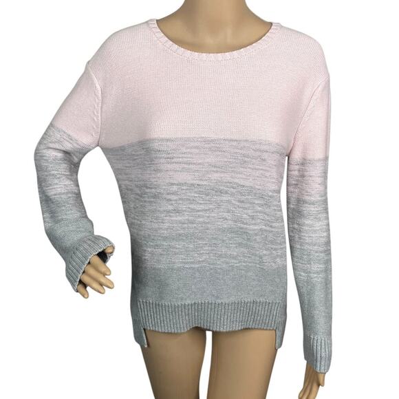 VINCE Pink Gray Ombre Space Dye Degrade Stripe Cotton Cashmere Sweater SZ L - Picture 1 of 6